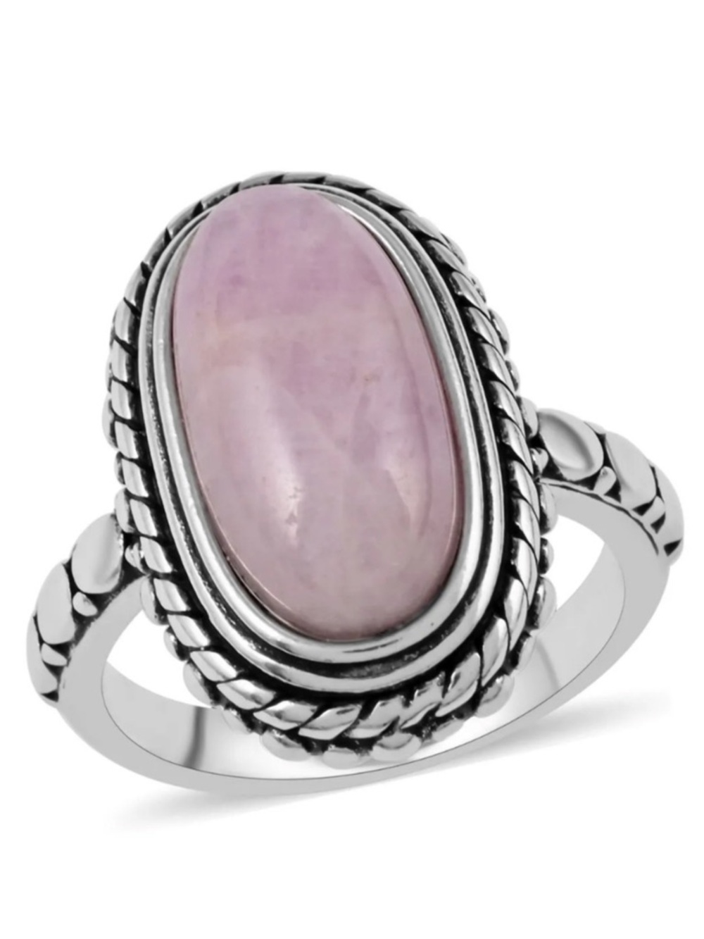 Kunzite Oval Ring in Black Oxidizied Silvertone (Size 5.0) 6.30 ctw